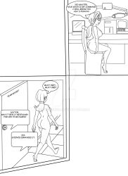  ass carlosfco delia_ketchum dialogue empty_eyes hypnotized_walking large_breasts long_hair milf monochrome nintendo nipples nude pokemon text watermark 