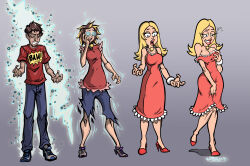 american_dad bare_shoulders black_eyes blonde_hair breasts cleavage dommerik dress femsub francine_smith groping happy_trance high_heels jeans large_breasts long_hair male_only malesub necklace open_mouth smile solo spiral_eyes standing symbol_in_eyes transformation transgender