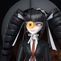  3d animated animated_gif celestia_ludenberg coin dangan_ronpa drill_hair earrings eye_roll eyelashes femsub red_eyes saiminsensei smile spiral_background tagme tie 