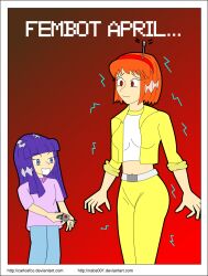 april_o&#039;neil carlosfco comic cover fembot femdom femsub kigi_(carlosfco) long_hair nabs001 nabs001_(colorist) orange_hair original purple_hair remote_control short_hair tech_control teenage_mutant_ninja_turtles text