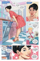 absurdres artist_request aware belen_ortega black_hair blonde_hair blue_eyes cigar clothed comic couch crossed_legs daniel_sampere dc_comics dialogue earrings english_text femsub hair_buns housewife husband_and_wife lipstick makeup necklace official red_lipstick short_hair sitting smile speech_bubble stepfordization steve_trevor super_hero text thought_bubble tom_king wonder_woman wonder_woman_(series)
