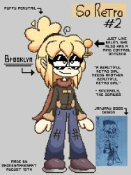 antenna aware boots brooklyn_(honeymakesart) brown_hair clothed crossed_eyes femsub gloves honeymakesart meme original pixel_art smile tech_control yellow_eyes