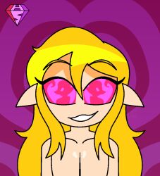  alternate_hairstyle bare_shoulders blonde_hair elf_ears eye_color_change femdom gerudo happy_trance hypnoscream link long_hair looking_at_viewer malesub nintendo pov pov_dom purple_background smile tagme tears_of_the_kingdom the_legend_of_zelda topless 