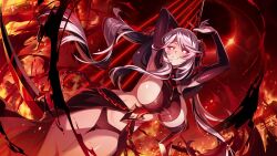 black_sclera corruption epsilon_(the_eminence_in_shadow) eye_color_change femsub game_cg glowing_eyes hair_color_change long_hair looking_at_viewer official red_eyes smile the_eminence_in_shadow white_hair