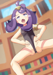 acerola_(pokemon) body_control haigure heart_eyes leotard long_hair mugen_infy nintendo open_mouth pokemon purple_hair swimsuit