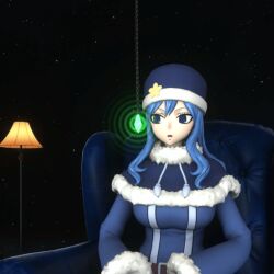  3d animated animated_gif blue_eyes blue_hair chair clothed dazed fairy_tail female_only femsub hat instant_loss juvia_loxar large_breasts long_hair open_mouth pendulum saiminsensei 