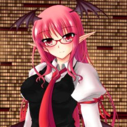  animated animated_gif bellchan_(manipper) blush bottomless breasts demon_girl drool elf_ears empty_eyes femsub glasses koakuma large_breasts monster_girl nude open_mouth pink_hair seizure_warning succubus topless touhou undressing very_long_hair yumi398 