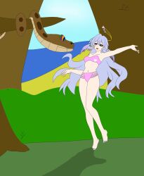  alternate_costume bare_legs barefoot bikini bikini_bottom bikini_top blue_hair breasts crossover dancer dancing disney feet femsub honkai_star_rail hypnotic_eyes kaa kaa_eyes legs long_hair maledom midriff nail_polish navel outdoors robin_(honkai_star_rail) sutralium the_jungle_book toenail_polish 
