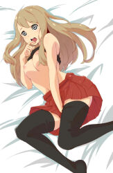  bed blonde_hair breasts clothed empty_eyes expressionless female_only femsub frostbyte_(manipper) large_breasts long_hair manip nintendo open_mouth pokemon pokemon_x_and_y serena shirt_lift skirt spiral_eyes symbol_in_eyes thighhighs topless 