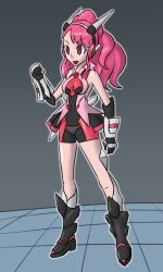  armor bare_shoulders boots clothed cosplay crossover cure_grace empty_eyes female_only femsub gloves hair_ornament happy_trance healin&#039;_good_precure hypnotic_accessory leotard long_hair magical_girl mythkaz nodoka_hanadera open_mouth pink_eyes pink_hair precure senki_zesshou_symphogear smile solo tagme tech_control 