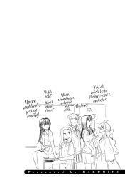  character_request clothed comic dialogue english_text greyscale hard_translated kakuninii magical_girl monochrome multiple_girls school_uniform tagme text translated 