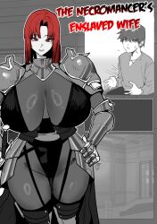  armor aware buttermagarin clothed cover english_text hard_translated husband_and_wife knight long_hair original red_eyes red_hair text translated 