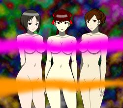  bottomless breasts brown_hair censored empty_eyes expressionless female_only femsub green_eyes kotone_shiomi light_skin long_hair looking_at_viewer marie_(persona_4) multiple_subs navel nude persona_(series) persona_3 persona_3_portable persona_4 persona_4_golden persona_5 persona_5_royal ponytail red_eyes red_hair sendy1992 short_hair standing standing_at_attention sumire_yoshizawa topless 