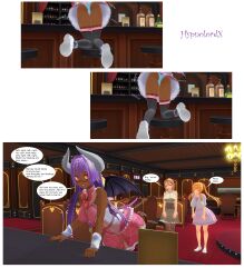 3d absurdres ass bare_shoulders blonde_hair breasts brown_hair comic custom_maid_3d_2 dark_skin demon_girl dialogue empty_eyes ethel_the_succubus_(hypnolordx) female_only femdom femsub glasses horns hypnolordx hypnotic_ass large_breasts legs long_hair monster_girl open_mouth original panties purple_hair red_eyes short_hair smile standing succubus tail text thighhighs underwear upskirt wings