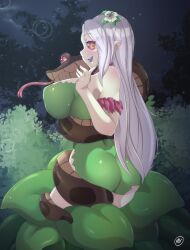 ass bare_shoulders breasts character_request coils crossover disney enetheligthingdancer femsub forked_tongue from_behind hypnotic_eyes kaa kaa_eyes large_ass large_breasts long_tongue looking_at_viewer looking_back maledom monster_musume night outdoors plant snake sparkle tagme the_jungle_book tight_clothing tongue tongue_out very_long_hair