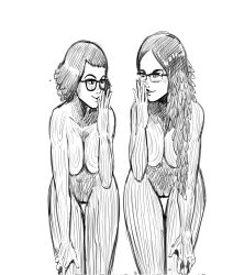 bottomless breasts cleavage dryad female_only femsub glasses greyscale happy_trance hypnostink long_hair monster_girl nude original plant plant_girl pussy ring_eyes short_hair simple_background smell topless yuri