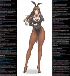 absurdres breasts brown_hair bunny_ears bunnysuit caption consensual damegane femdom gloves high_heels large_breasts looking_at_viewer manip pantyhose pov pov_sub red_eyes t323_(manipper) text