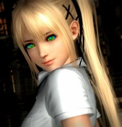  3d blonde_hair dead_or_alive female_only femsub ics92_(manipper) kaa_eyes looking_at_viewer manip marie_rose multicolored_eyes school_uniform screenshot shirt solo tie twintails 