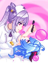  animated animated_gif bed bell_collar blue_hair bow breasts bubble fabius female_only femdom femsub ganyu_(genshin_impact) genshin_impact horns keqing multiple_girls nurse open_mouth pen_light pink_eyes pixel_art purple_eyes purple_hair simple_background smile spiral_background twintails 