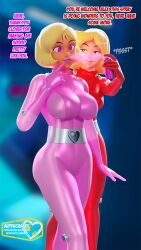  3d alex_casoy bimbofication blender blonde_hair bodysuit clothed clover_ewing crossed_eyes dialogue female_only femdom femsub finger_to_mouth huge_breasts hypnotic_gas latex lipstick makeup pink_eyes pink_lipstick short_hair signature spray standing supercasket text tight_clothing totally_spies 
