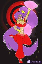  ambiguous_pov animated animated_gif breasts cartoonzombie cleavage femdom genie large_breasts looking_at_viewer ponytail pov_sub purple_hair shantae shantae_(series) smile solo sparkle spiral_background spiral_eyes story 