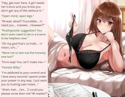  abby_(monsieurchuchote) aware blush bra brown_hair caption caption_only consensual femsub happy_trance hypnosis_addiction large_breasts maledom manip mole monsieurchuchote_(writer) panties smile submission_addiction take_(trude1945oneetyan) text trigger wholesome 