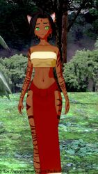 alternate_costume bare_shoulders crop_top dark_skin dazed earrings female_only femsub jewelry jungle kaa_eyes koikatsu! loincloth open_mouth perfect_idiot rwby sienna_khan tiger_girl