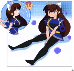  border bow brown_hair clothed diegosagiro dollification empty_eyes expressionless femsub green_eyes hair_ribbon large_breasts long_hair ranma_1/2 ribbon simple_background spiral spread_legs ukyo_kuonji wind-up_key 