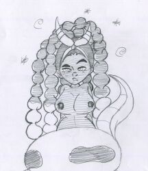  bandana braid breasts coils crossed_eyes dark_skin drwaffles female_only femsub greyscale kimberly_(street_fighter) large_breasts monochrome nipples open_mouth ring_eyes sketch snake sparkle spiral street_fighter topless traditional unfocused_eyes white_background 