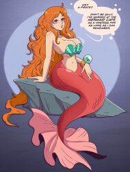  dialogue female_only femsub large_breasts long_hair memory_alteration mermaid nami_(one_piece) one_piece orange_hair sitting speech_bubble tagme text wrenzephyr2 