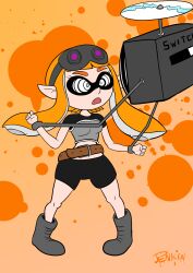  boots breasts elf_ears enemy_conversion expressionless fangs female_only femsub goggles goggles_on_head hypnotic_screen inkling inkling_girl large_breasts long_hair mask mettaton midriff nintendo open_mouth orange_hair penken resisting ring_eyes shorts simple_background splatoon tech_control tentacles undertale 