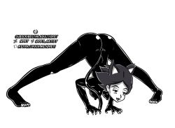  all_fours animal_ears batman_(series) black_hair breasts catwoman claws dc_comics empty_eyes female_only femsub greyscale hanging_breasts happy_trance idpet jack-o_pose latex meme monochrome open_mouth pet_play smile super_hero top-down_bottom-up western yoga 