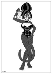  carelessdoodler cat_girl corset female_only femdom fishnets furry greyscale looking_at_viewer original panther_girl panthy pendulum pocket_watch 