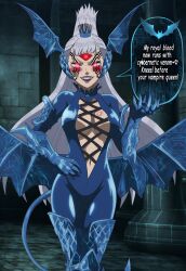   ai_art black_clover corruption dialogue femsub grey_hair large_breasts long_hair noelle_silva tail text thedivergence1997 vampire wings