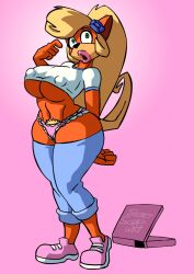 ass_expansion bandicoot_girl bimbofication blonde_hair brain_drain breast_expansion breasts cameltoe coco_bandicoot computer crash_bandicoot_(series) erect_nipples female_only femsub furry gradient_background green_eyes huge_breasts huge_hips huge_lips laptop large_breasts lipstick long_hair open_mouth panties pink_background pink_lipstick ponytail pubic_hair sandyscrapwitch standing transformation underboob underwear