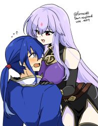 alternate_costume assertive_sub bare_shoulders blue_hair blush breast_press breasts brother_and_sister corruption eye_color_change eyebrows_visible_through_hair facial_markings femsub fire_emblem fire_emblem_genealogy_of_the_holy_war gloves incest julia_(fire_emblem) loptous_(fire_emblem) maledom nintendo open_mouth opera_gloves ponytail possession purple_hair red_eyes seliph_(fire_emblem) simple_background sweat thighs very_long_hair white_background yukia_(firstaid0)