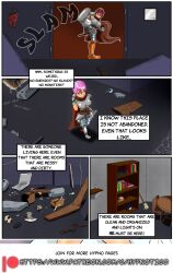 aiko_hajime_shin armor cape comic how_i_became_my_masters_slave hypnotico pink_hair speech_bubble story text