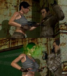  3d anna_miller_(metro_exodus) bare_shoulders before_and_after breasts defeated erect_nipples erect_nipples_under_clothes femsub gun hypnotic_gas hypnotized_dom maledom metro_(series) scelusnizer short_hair tomboy 
