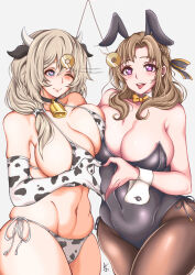  animal_ears bell bell_collar bikini_bottom bikini_top blush breast_press breasts brown_hair bunny_ears bunny_girl bunnysuit cleavage coin cow_girl cow_print crossover cuffs do_you_love_your_mom_and_her_two_hit_multitarget_attacks fake_animal_ears female_only femsub grey_hair happy_trance heart heart_eyes horns huge_breasts large_hips long_hair looking_at_viewer mamako_osuki manip milf misterman4_(manipper) mr._mid-autumn_festival multiple_girls open_mouth pendulum smile swimsuit symbol_in_eyes symmetrical_docking tights tsuki_uzaki uzaki-chan_wants_to_hang_out! wink 