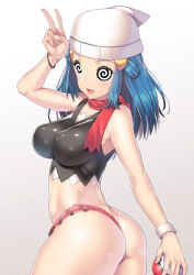  blue_hair bottomless breasts dawn female_only femsub frostbyte_(manipper) happy_trance hat large_breasts manip nintendo open_mouth pokeball pokemon pokemon_diamond_pearl_and_platinum underwear 