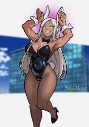 bunny_ears bunny_girl bunnysuit dark_skin femsub happy_trance high_heels long_hair my_hero_academia nowhere pink_eyes rumi_usagiyama smile white_hair