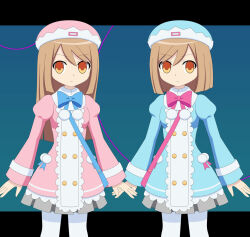 before_and_after brown_hair deadbeet empty_eyes expressionless female_only hat hyperdimension_neptunia long_hair ram_(hyperdimension_neptunia) rom_(hyperdimension_neptunia) short_hair