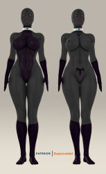 3d bald bodysuit breasts collar drone empty_eyes expressionless female_only gloves grey_skin large_breasts lipstick red_lipstick source_filmmaker standing standing_at_attention supercasket tattoo tech_control white_background whitewash_eyes
