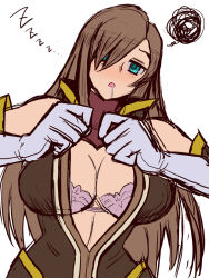 breasts brown_hair dazed drool empty_eyes female_only femsub large_breasts long_hair open_clothes solo tales_of_(series) tales_of_the_abyss tear_grants undressing zerohime