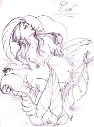  bottomless breasts dazed female_only femsub justsketchingviolets long_hair nude open_mouth plant sketch 