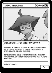  brushie_art card gameplay_mechanics glasses greyscale male_only original parker_(brushie_art) text 