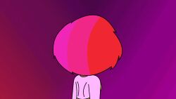 androgynous_sub angel_girl animated animated_gif bare_shoulders beverly_chalkydri_(hypnoscream) cleavage_cutout eyebrows_visible_through_hair eyelashes eyeshadow fangs femdom gradient_background hypnoscream hypnotic_eyes large_breasts leotard multicolored_hair original pink_skin pov_sub smile spiral_eyes underboob yellow_eyes