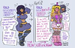  aware before_and_after bimbofication black_hair blonde_hair embarrassed fanterfane feminization heart_eyes original spiral_eyes spiralwash_eyes text 