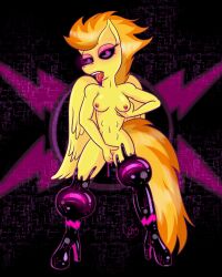 black_sclera bottomless corruption discolored_nipples drool femsub furry groping high_heels horse_girl lactation latexity masturbation my_little_pony open_mouth orange_hair pegasus_girl short_hair slime spitfire tongue tongue_out unusual_cum wings