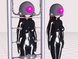  3d 3d_custom_girl bodysuit breasts brown_hair cables catsuit clone corruption erect_nipples expressionless female_only femsub helmet latex long_hair multiple_girls multiple_subs original restrained rubber saihate_no_majo standing tech_control tight_clothing 